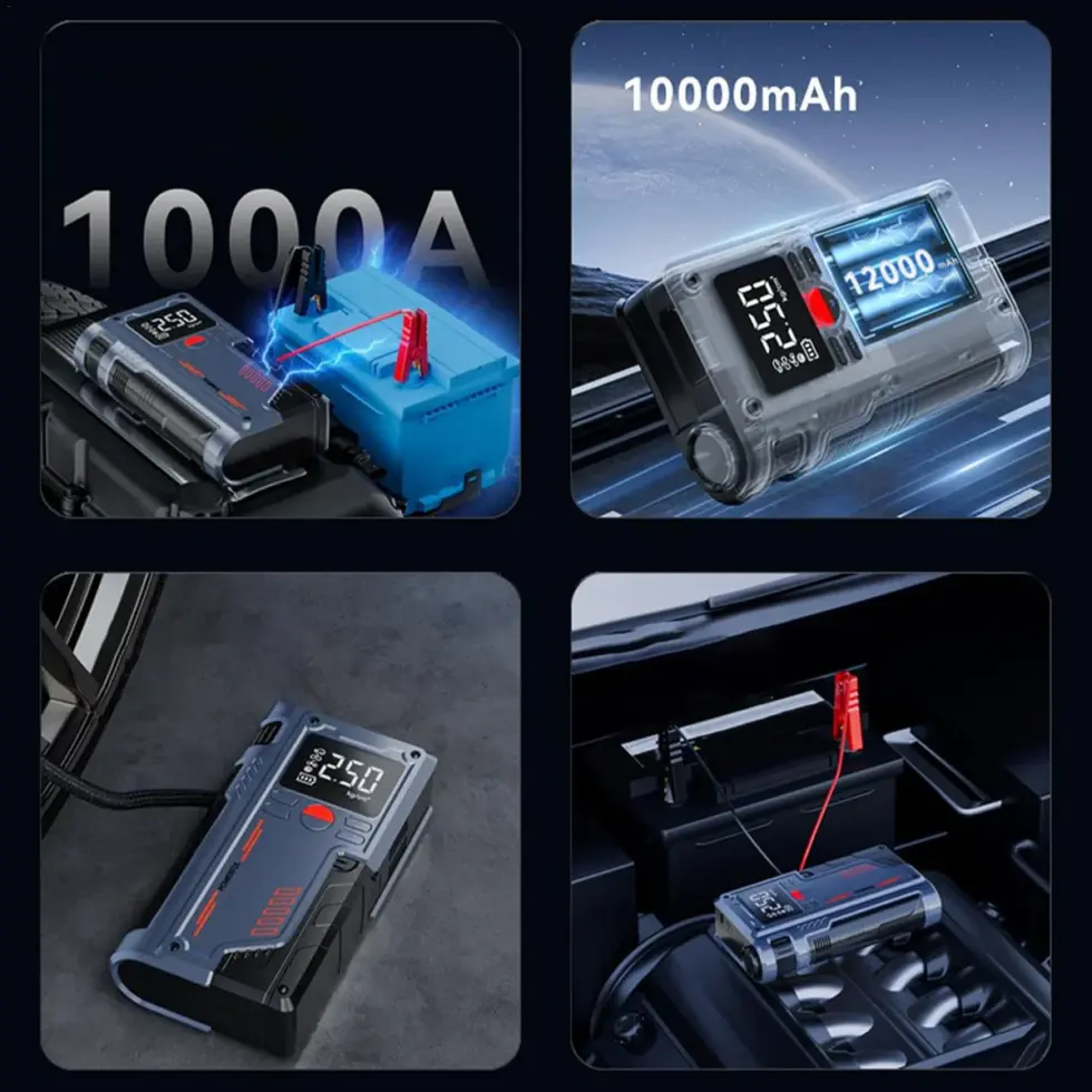 3-in-1 Ultimate Roadside Companion: Jump Starter, Air Compressor & Power Bank in UAE