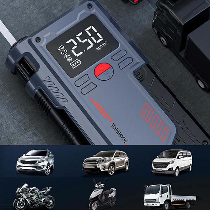 3-in-1 Ultimate Roadside Companion: Jump Starter, Air Compressor & Power Bank in UAE