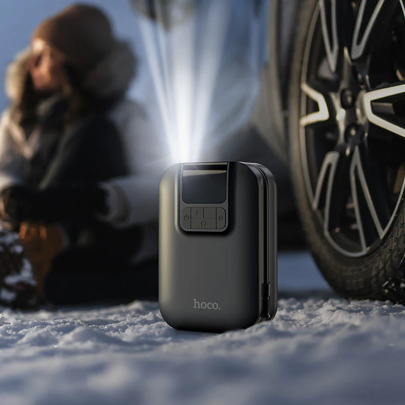 Never let a dead battery or a flat tire disrupt your journey again. The Hoco S53 Portable Smart Air Pump is a versatile 3-in-1 powerhouse engineered for total roadside independence. Combining a high-precision air compressor, a massive 10,000mAh power bank, and a high-rate jump starter, the S53 is the only tool you need in your trunk to handle the unexpected.
