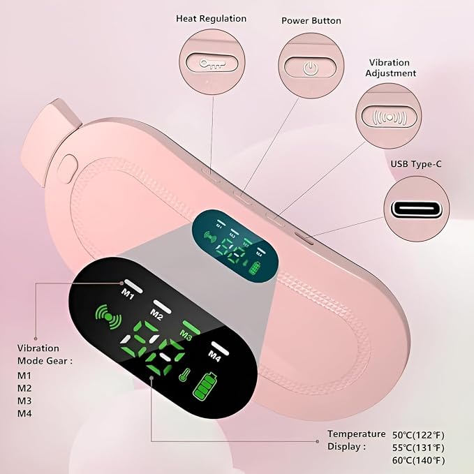 ✅ Fast-Acting Period Pain Relief – This portable cramp relief massager & heating pad provides instant comfort with fast-heating technology, easing menstrual cramps and lower abdominal discomfort. ✅ 3 Adjustable Temperature Levels – Customize your relief with three heat settings (low, medium, high) to provide the perfect warmth for soothing period cramps and muscle tension. ✅ 4 Massage Modes for Deep Relaxation – Features four unique vibration massage modes, combining heat therapy and gentle massage to effectively reduce bloating, lower back pain, and abdominal discomfort. ✅ Cordless & Rechargeable for On-the-Go Use – Designed for ultimate portability, this lightweight, cordless heating pad features a long-lasting rechargeable battery, perfect for home, office, or travel use. ✅ Ergonomic & Adjustable Strap for Comfort – The soft, skin-friendly material and adjustable elastic strap ensure a snug and comfortable fit, making it easy to wear under clothing for discreet, hands-free relief. ✅ Safe & Effective for Daily Use – Designed with overheat protection and automatic shut-off, this device ensures safe, consistent, and reliable relief for menstrual pain, endometriosis discomfort, and muscle fatigue. ✅ Perfect for Women of All Ages – Whether you're at home, work, or on the go, this compact device provides soothing, natural pain relief without the need for medication.